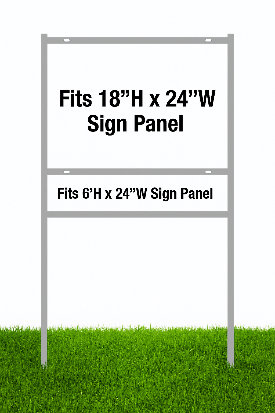 Just Sign Frames 18×24 gray powder‑coated steel yard sign frame with single rider slot, slide‑in/bolt‑in, sign stake