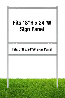 Just Sign Frames 18×24 white powder‑coated steel yard sign frame with single rider slot, slide‑in/bolt‑in, sign stake